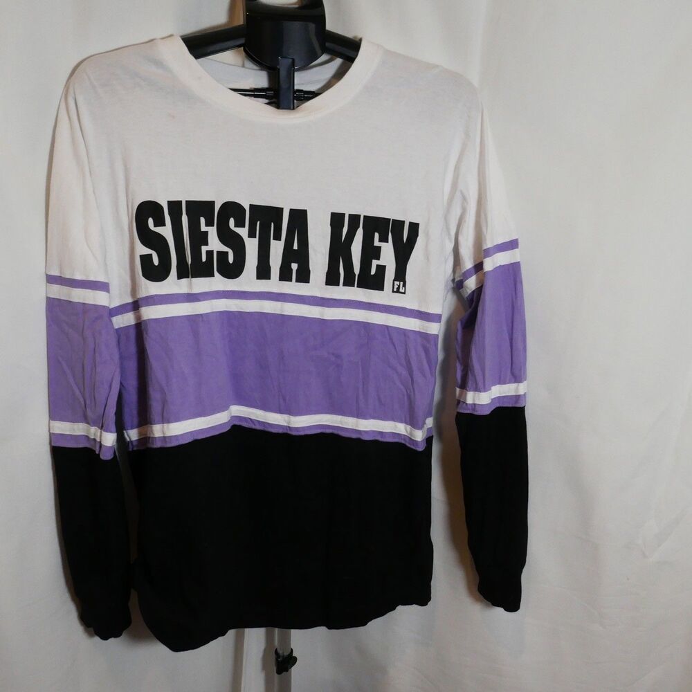 Siesta Key Florida Long Sleeve Cotton T-Shirt Size Large Purple Stripes